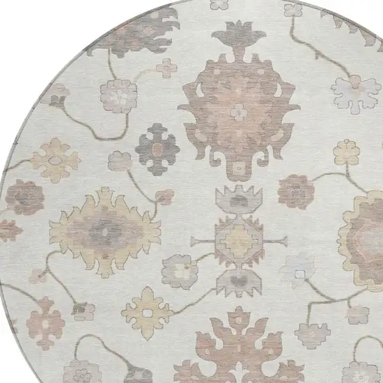 8' Ivory And Sky Blue Round Oriental Washable Indoor Outdoor Area Rug Photo 5