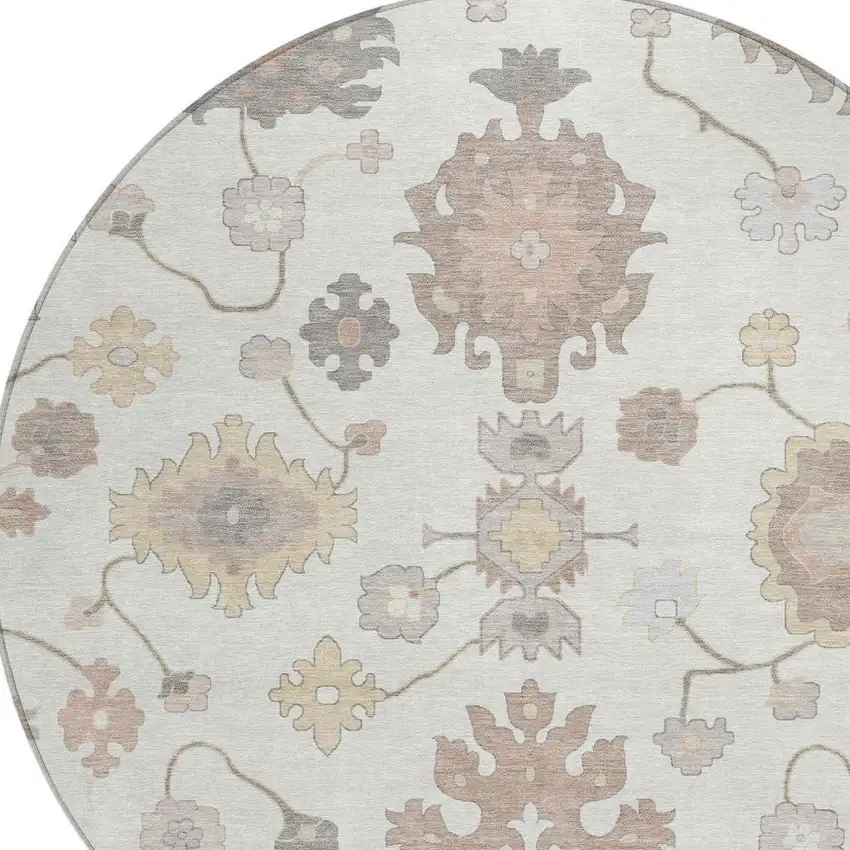 8' Ivory And Sky Blue Round Oriental Washable Indoor Outdoor Area Rug Photo 5