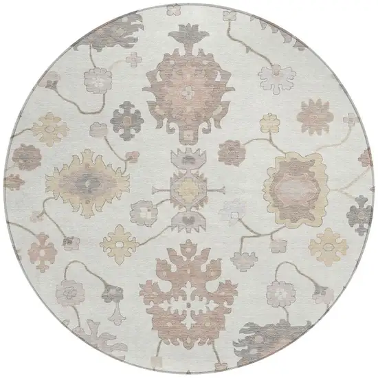 8' Ivory And Sky Blue Round Oriental Washable Indoor Outdoor Area Rug Photo 3