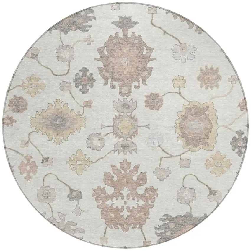 8' Ivory And Sky Blue Round Oriental Washable Indoor Outdoor Area Rug Photo 3