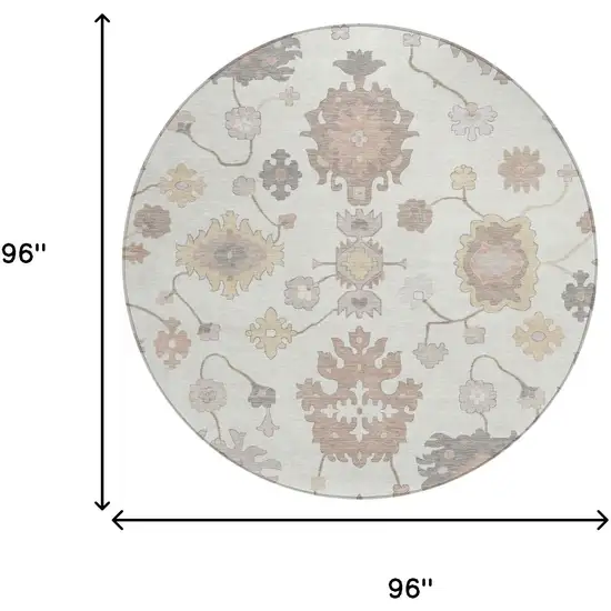 8' Ivory And Sky Blue Round Oriental Washable Indoor Outdoor Area Rug Photo 8