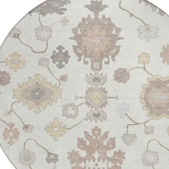 8' Ivory And Sky Blue Round Oriental Washable Indoor Outdoor Area Rug Photo 4