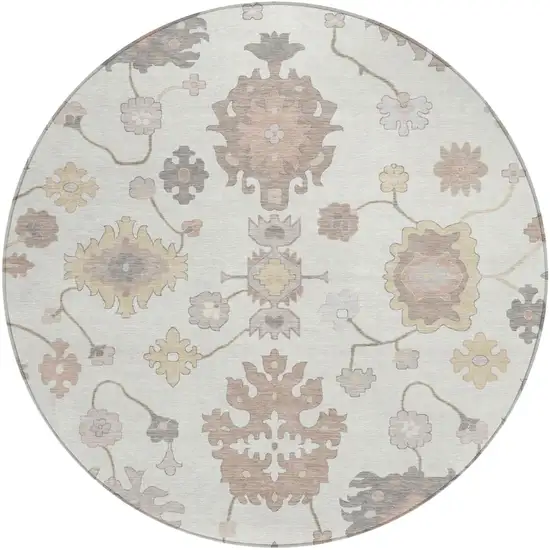 8' Ivory And Sky Blue Round Oriental Washable Indoor Outdoor Area Rug Photo 2