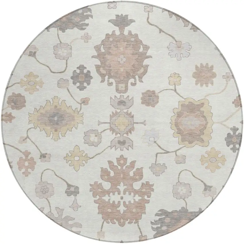 8' Ivory And Sky Blue Round Oriental Washable Indoor Outdoor Area Rug Photo 2