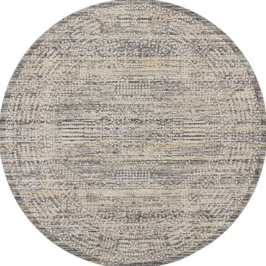 8' Ivory And Slate Gray Oriental Distressed Round Rug With Fringe Photo 3