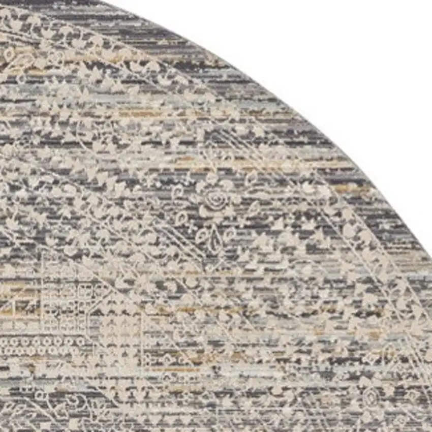 8' Ivory And Slate Gray Oriental Distressed Round Rug With Fringe Photo 2