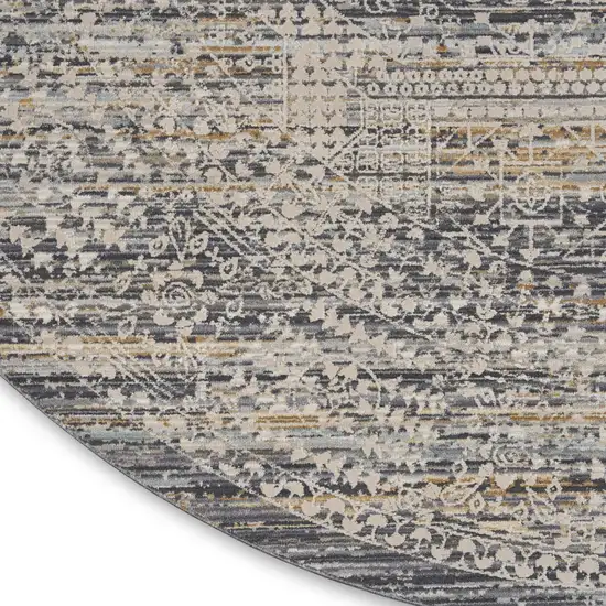 8' Ivory And Slate Gray Oriental Distressed Round Rug With Fringe Photo 9