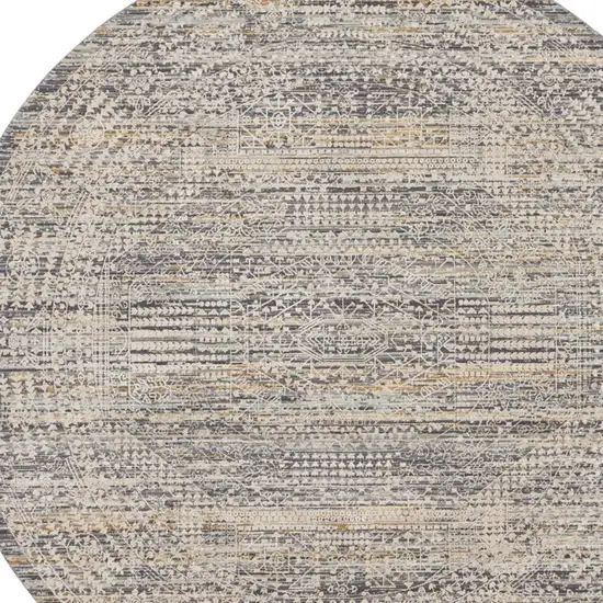 8' Ivory And Slate Gray Oriental Distressed Round Rug With Fringe Photo 7