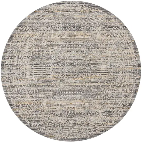 8' Ivory And Slate Gray Oriental Distressed Round Rug With Fringe Photo 4