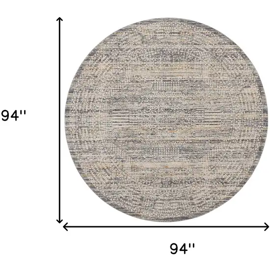 8' Ivory And Slate Gray Oriental Distressed Round Rug With Fringe Photo 3
