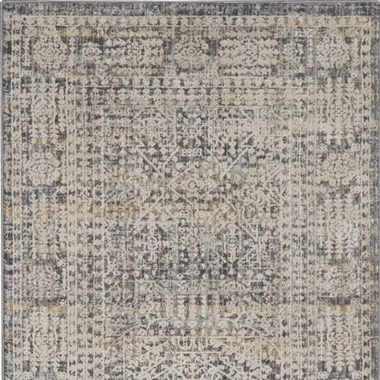 8' Ivory And Slate Gray Oriental Distressed Runner Rug With Fringe Photo 6