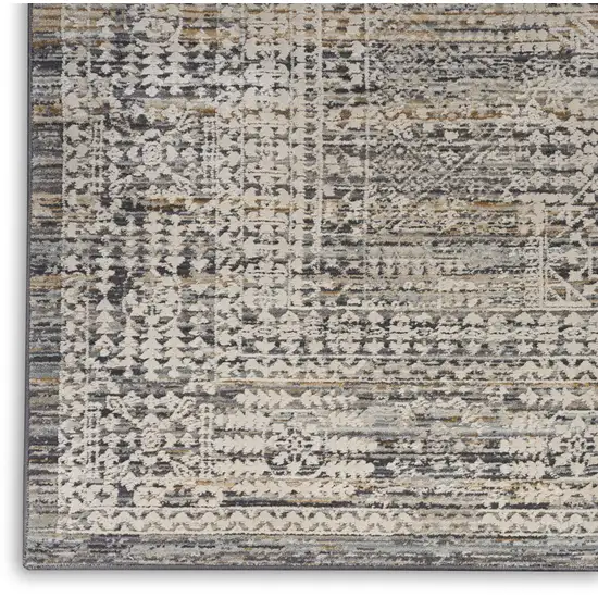 8' Ivory And Slate Gray Oriental Distressed Runner Rug With Fringe Photo 9