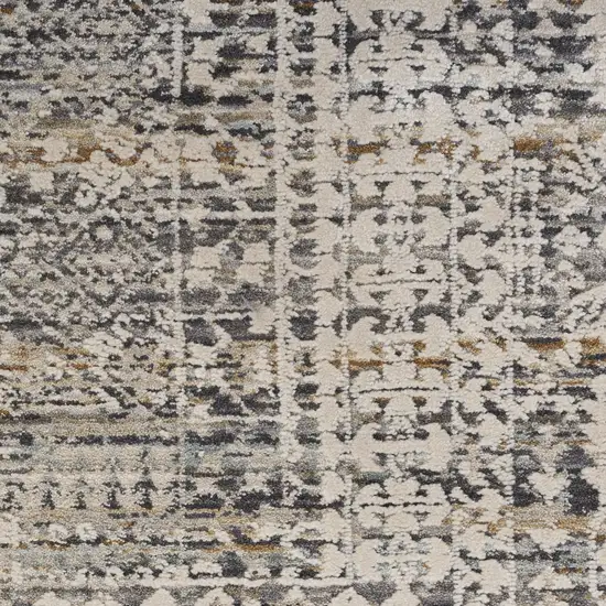 8' Ivory And Slate Gray Oriental Distressed Runner Rug With Fringe Photo 3