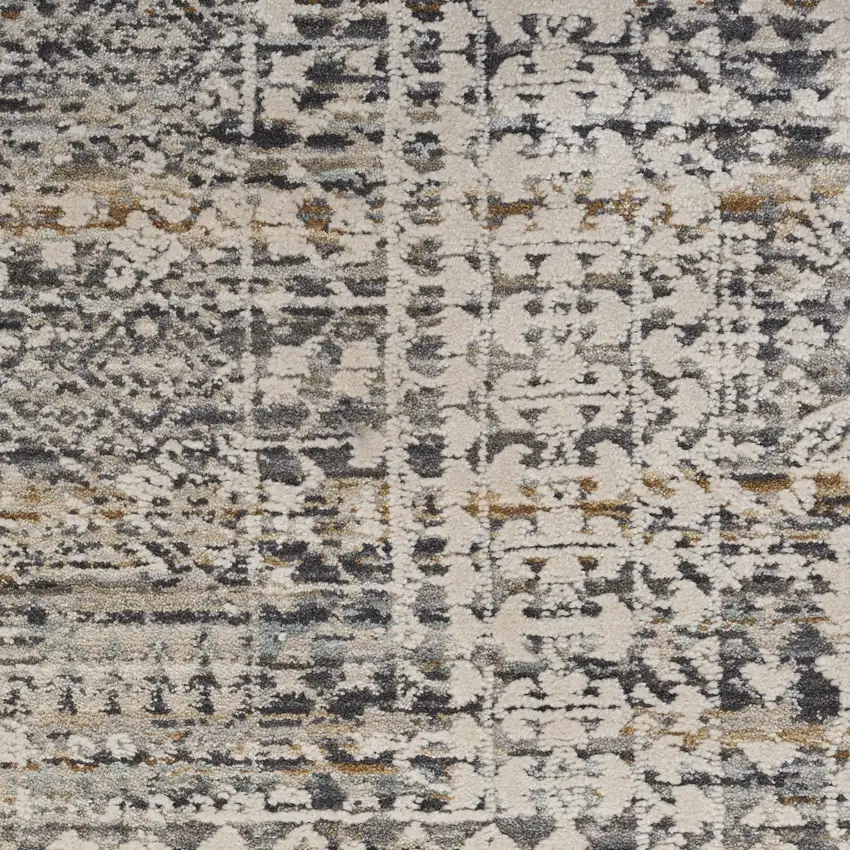 12' Ivory And Slate Gray Oriental Distressed Runner Rug With Fringe Photo 3