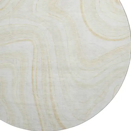8' Ivory And Tan Marble Washable Round Rug With UV Protection Photo 3