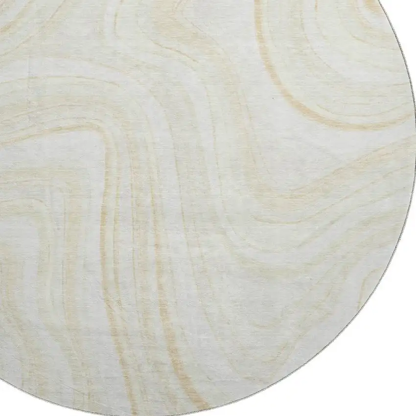 8' Ivory And Tan Marble Washable Round Rug With UV Protection Photo 3