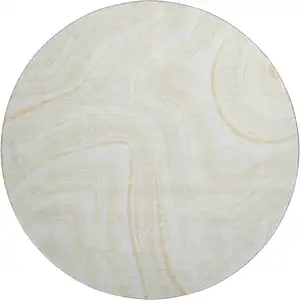Photo of 8' Ivory And Tan Marble Washable Round Rug With UV Protection
