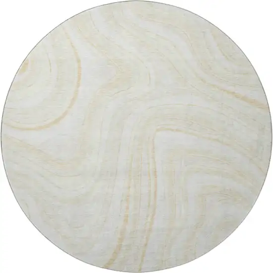 8' Ivory And Tan Marble Washable Round Rug With UV Protection Photo 4