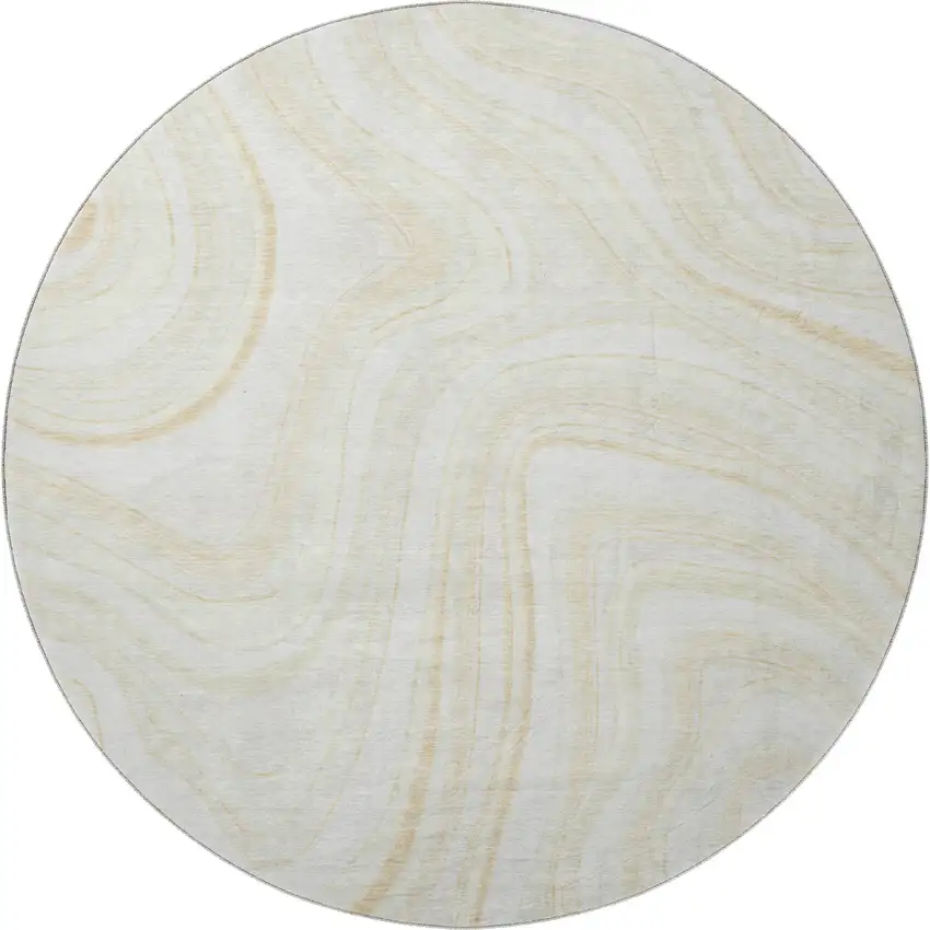 8' Ivory And Tan Marble Washable Round Rug With UV Protection Photo 4