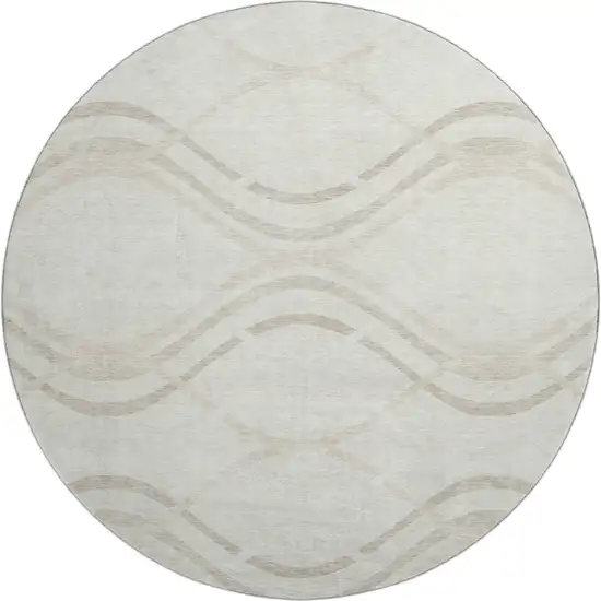 8' Ivory And Taupe Abstract Washable Round Rug With UV Protection Photo 1