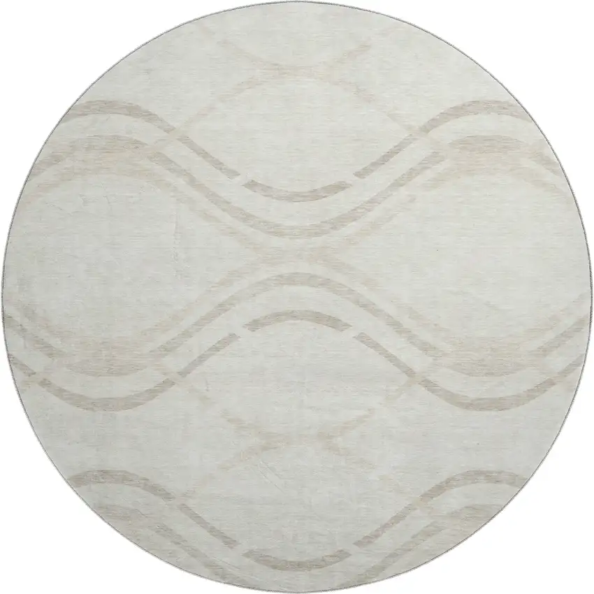 8' Ivory And Taupe Abstract Washable Round Rug With UV Protection Photo 1