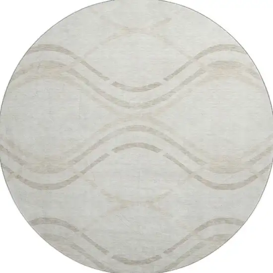 8' Ivory And Taupe Abstract Washable Round Rug With UV Protection Photo 4