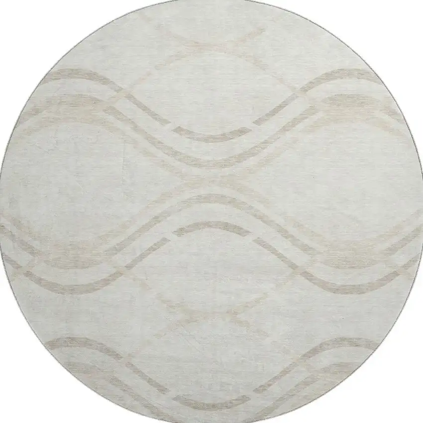 8' Ivory And Taupe Abstract Washable Round Rug With UV Protection Photo 4