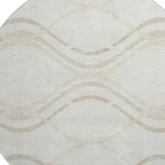 8' Ivory And Taupe Abstract Washable Round Rug With UV Protection Photo 3