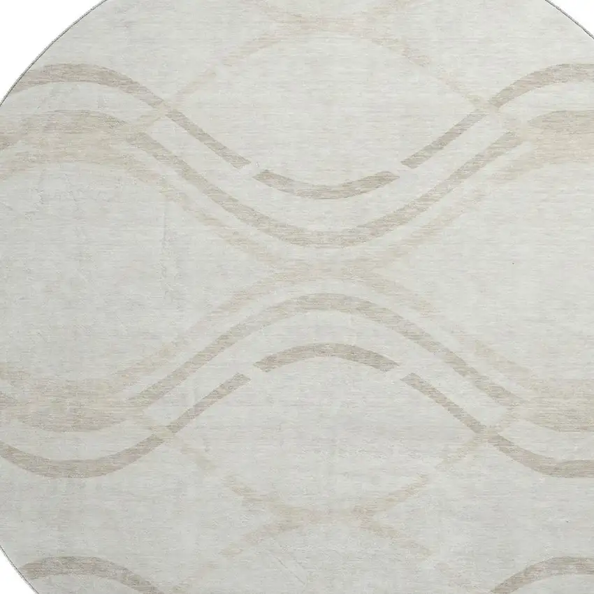 8' Ivory And Taupe Abstract Washable Round Rug With UV Protection Photo 3