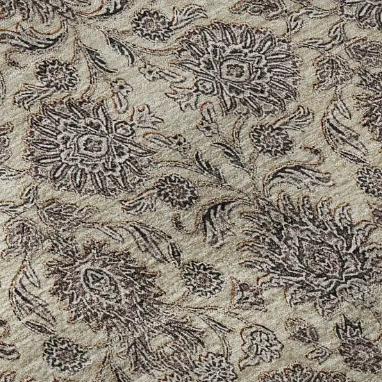 8' Ivory And Taupe Floral Washable Round Rug With UV Protection Photo 9