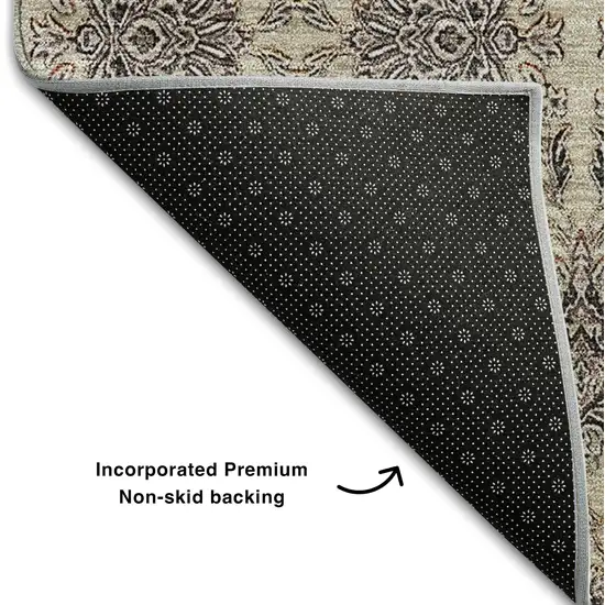 8' Ivory And Taupe Floral Washable Round Rug With UV Protection Photo 6