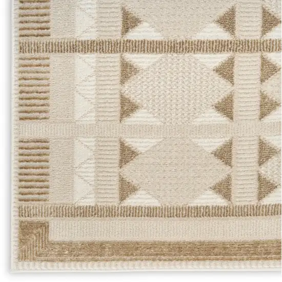 6' Ivory And Taupe Geometric Runner Rug Photo 9