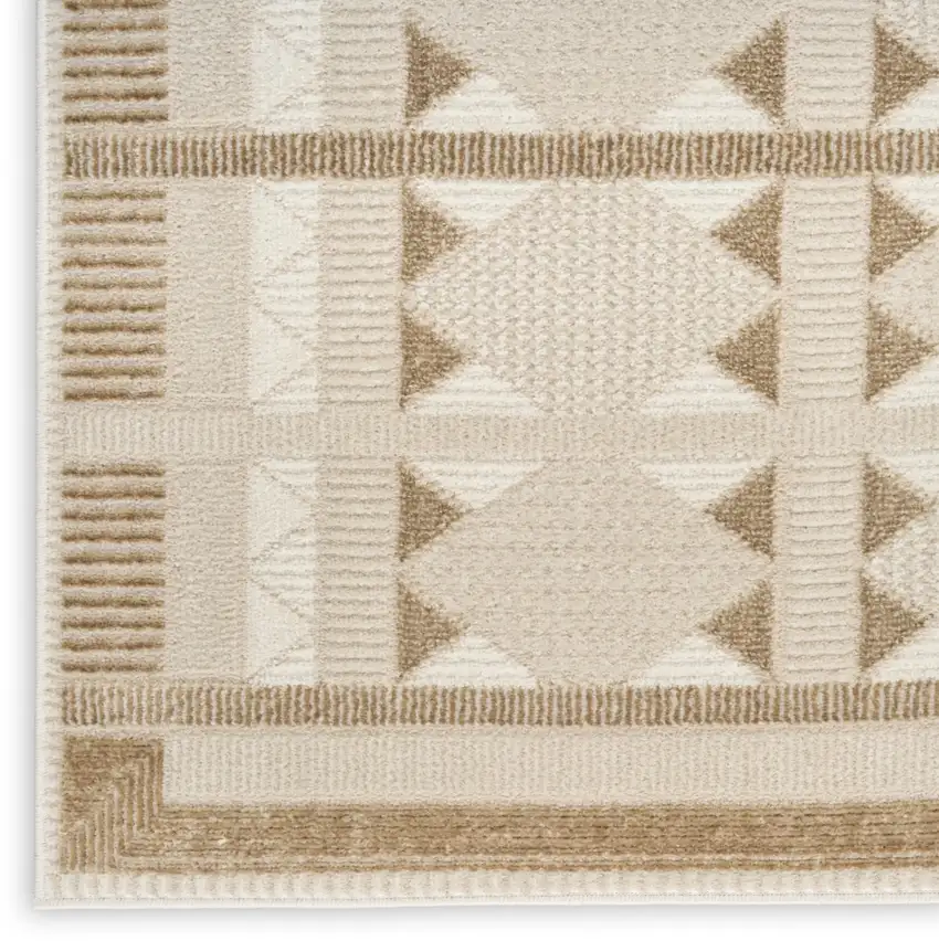 6' Ivory And Taupe Geometric Runner Rug Photo 9