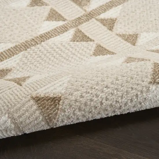 6' Ivory And Taupe Geometric Runner Rug Photo 8