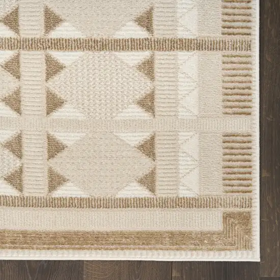 6' Ivory And Taupe Geometric Runner Rug Photo 7