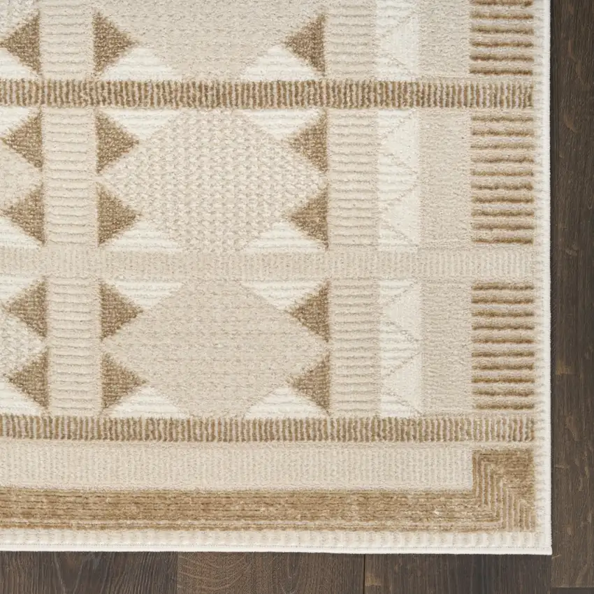 6' Ivory And Taupe Geometric Runner Rug Photo 7