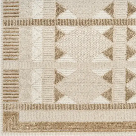 6' Ivory And Taupe Geometric Runner Rug Photo 6