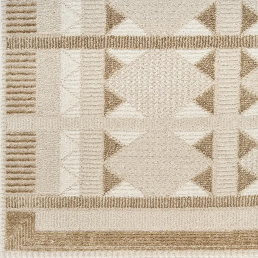 6' Ivory And Taupe Geometric Runner Rug Photo 6