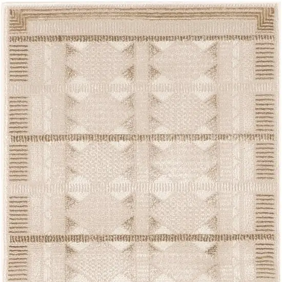 6' Ivory And Taupe Geometric Runner Rug Photo 4