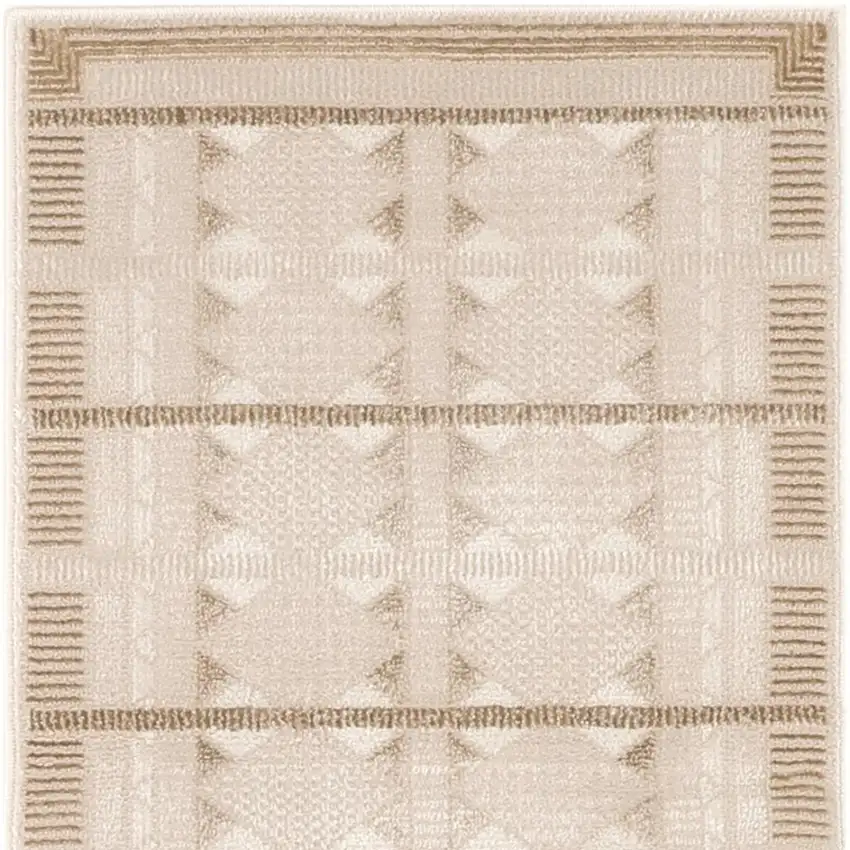 6' Ivory And Taupe Geometric Runner Rug Photo 4