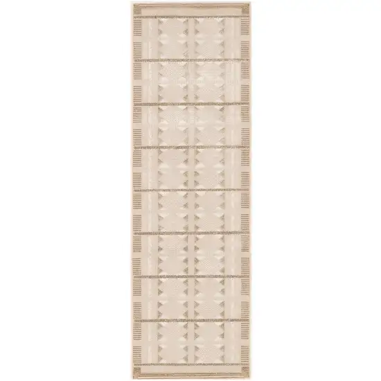6' Ivory And Taupe Geometric Runner Rug Photo 2