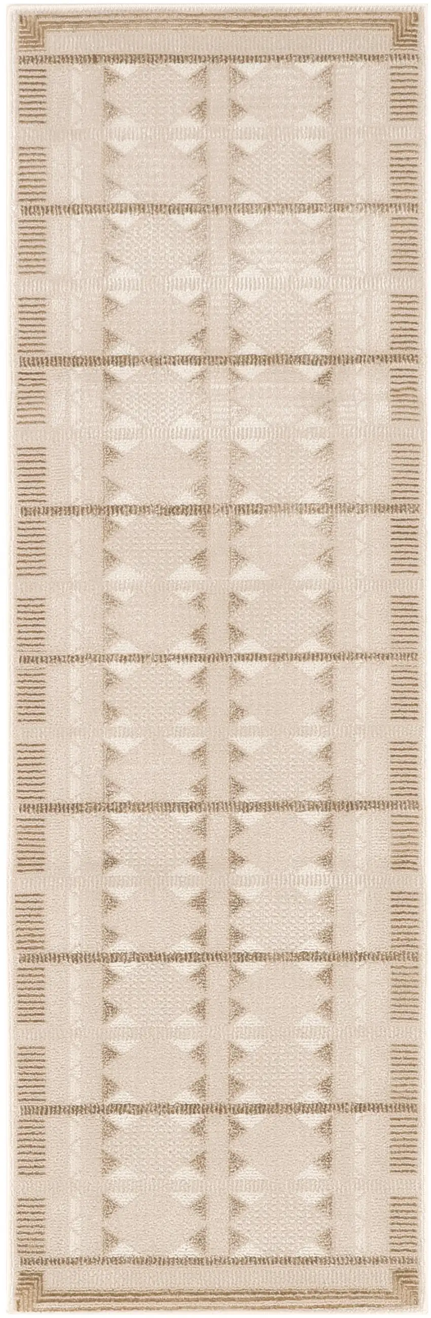 6' Ivory And Taupe Geometric Runner Rug Photo 2