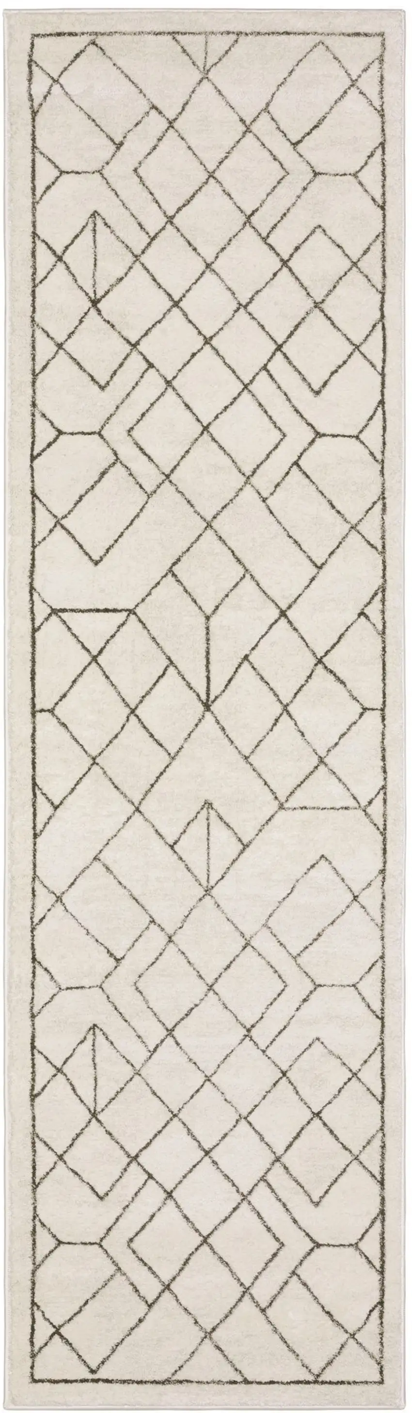 8' Ivory And Taupe Geometric Runner Rug Photo 4