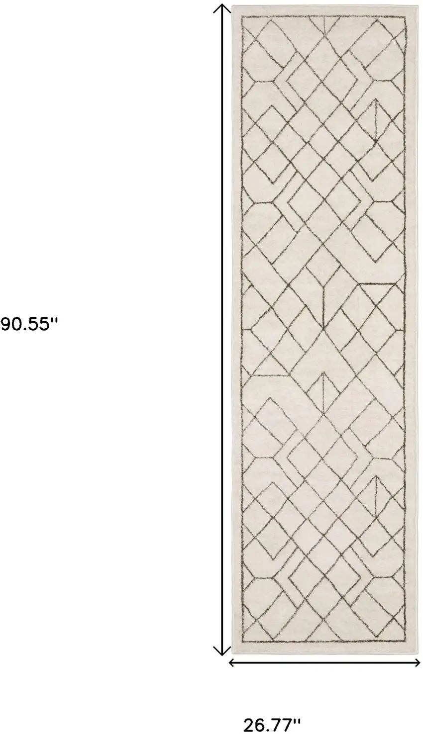 8' Ivory And Taupe Geometric Runner Rug Photo 3