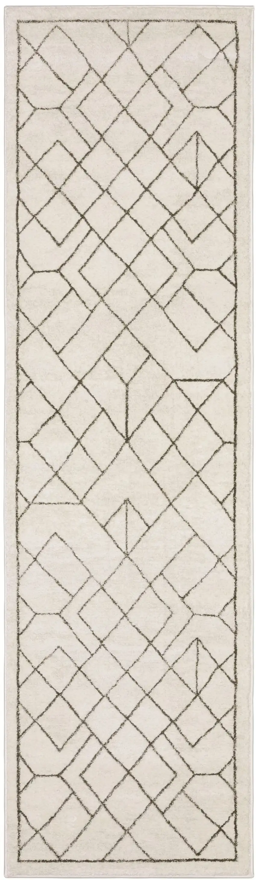 8' Ivory And Taupe Geometric Runner Rug Photo 2
