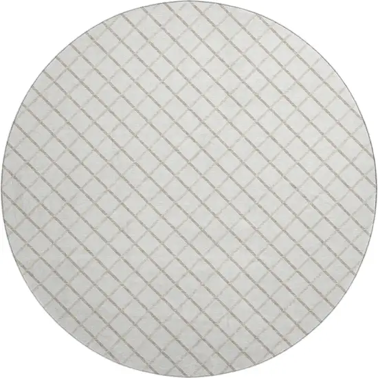 8' Ivory And Taupe Geometric Washable Round Rug With UV Protection Photo 2
