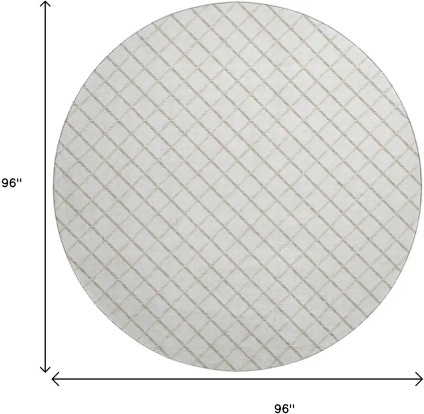 8' Ivory And Taupe Geometric Washable Round Rug With UV Protection Photo 3