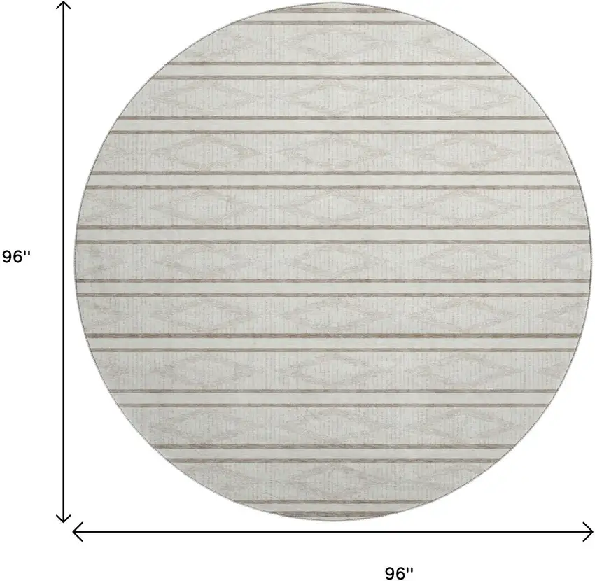 8' Ivory And Taupe Geometric Washable Round Rug With UV Protection Photo 8