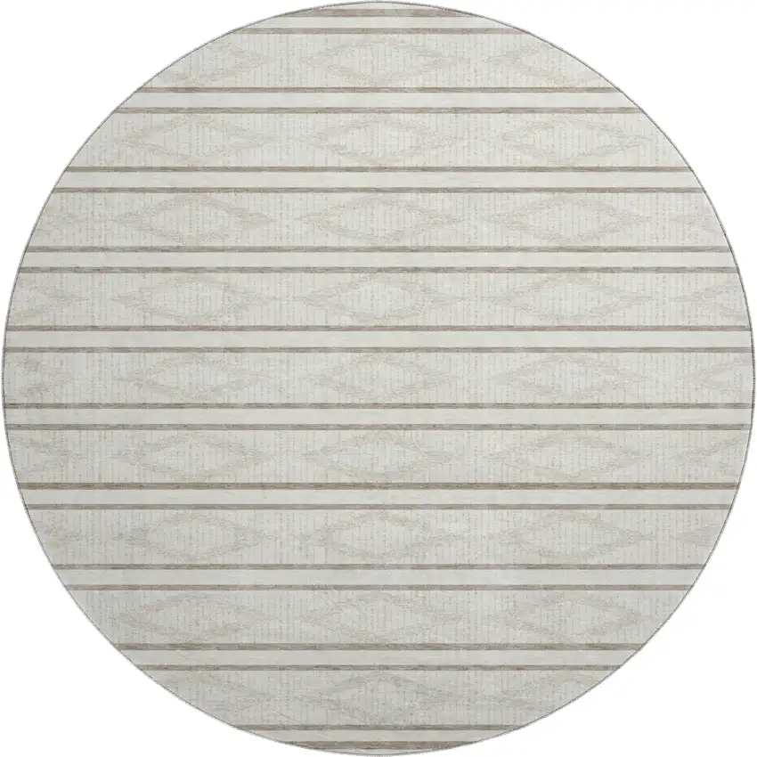 8' Ivory And Taupe Geometric Washable Round Rug With UV Protection Photo 1