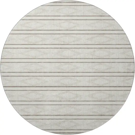 8' Ivory And Taupe Geometric Washable Round Rug With UV Protection Photo 2
